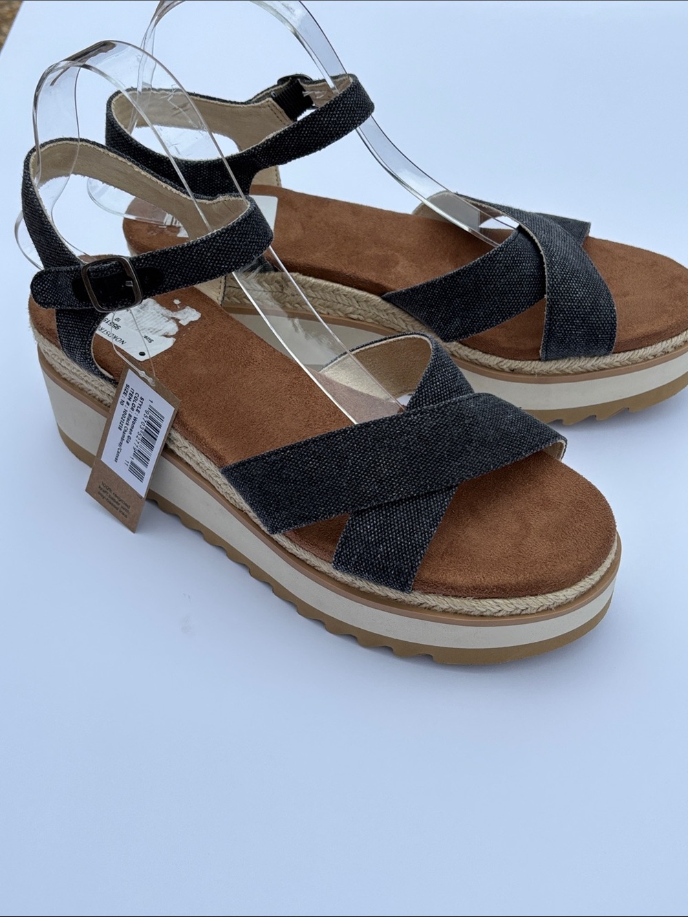 TOMS Gia Black Chambray Canvas Platform Wedge Sandal Size 10--NWT